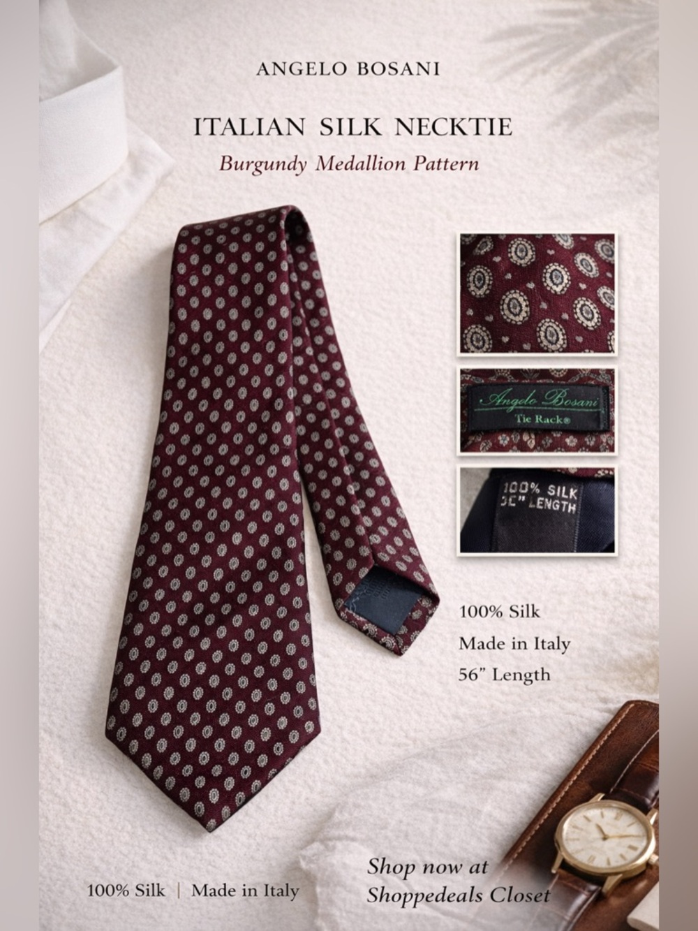 Angelo Bosani Silk Tie Red Paisley Made in Italy Classic Luxury Necktie